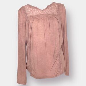 St. John's Bay Long Sleeve Pink Shirt Blouse Lace Size Small